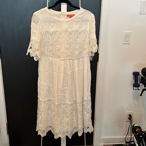 Joe fresh white crochet lace midi dress - size medium